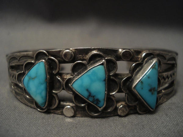 Important Vintage Navajo Ingot Silver Turquoise Bracelet