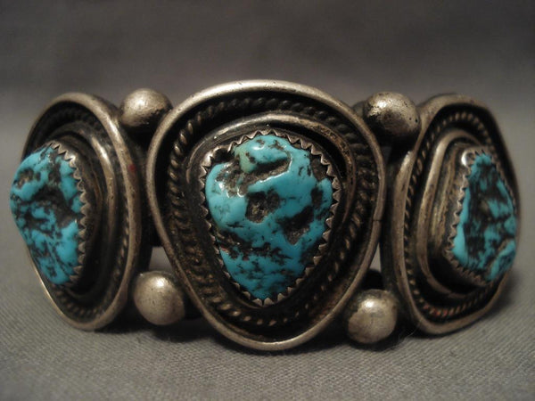 Museum Vintage Navajo huge Coil Silver Turquoise Bracelet