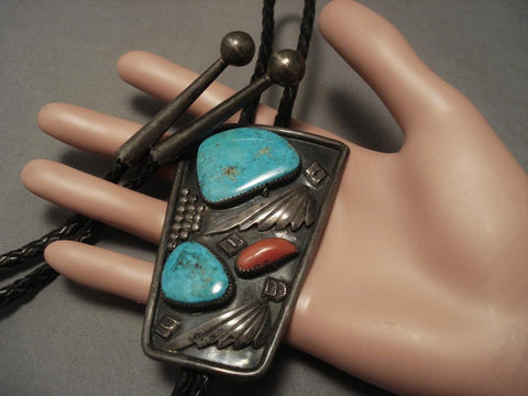 Huge Vintage early Easter Blue Turquoise Bolo Tie