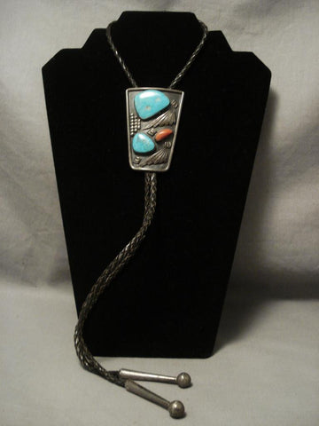 Huge Vintage early Easter Blue Turquoise Bolo Tie