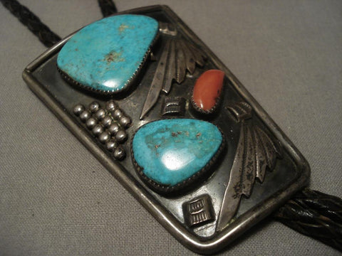 Huge Vintage early Easter Blue Turquoise Bolo Tie