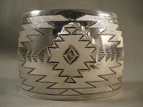 Big Big Big Modernistic Navajo Silver Rug Bracelet