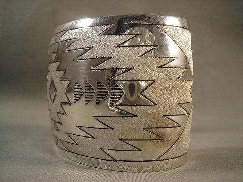 Big Big Big Modernistic Navajo Silver Rug Bracelet