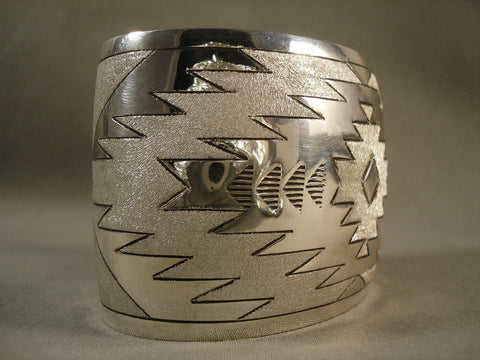 Big Big Big Modernistic Navajo Silver Rug Bracelet