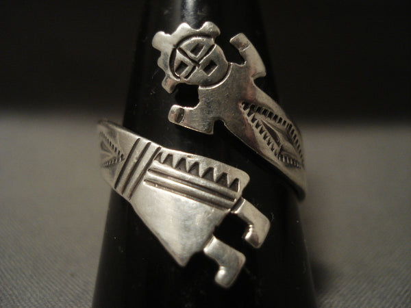 Important Cultural Vintage Navajo *yei* Adjustable Silver Ring