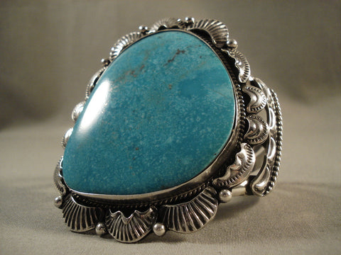 Huge Huge Huge Old Navajo Deep Blue Sea Turquoise Silver Bracelet Old