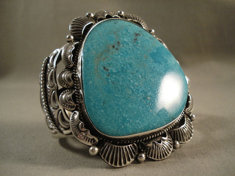 Huge Huge Huge Old Navajo Deep Blue Sea Turquoise Silver Bracelet Old
