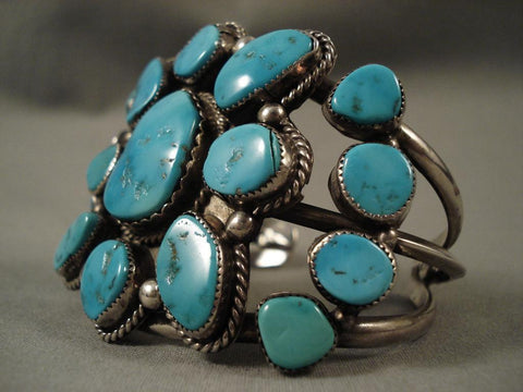Huge Vintage Navajo turquoise Star Silver Bracelet