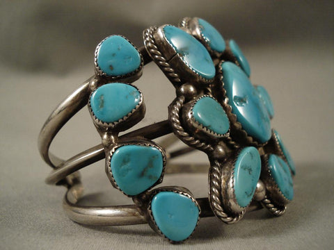 Huge Vintage Navajo turquoise Star Silver Bracelet