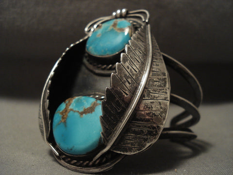 Baboom Vintage Navajo Bisbee Turquoise Silver 'Leaf Kingdom' Silver Bracelet