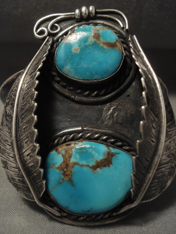 Baboom Vintage Navajo Bisbee Turquoise Silver 'Leaf Kingdom' Silver Bracelet