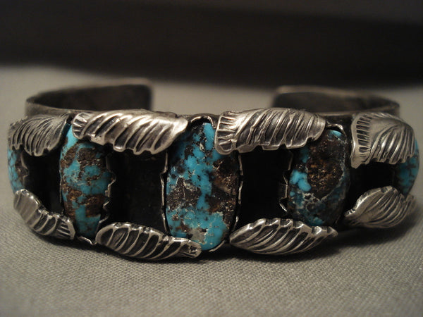 Very Very Rare Vintage Navajo Natural Persin Turquoise Silver Leaf Bracelet Old