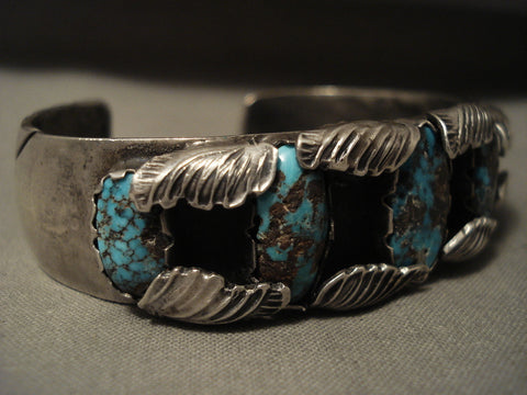 Very Very Rare Vintage Navajo Natural Persin Turquoise Silver Leaf Bracelet Old