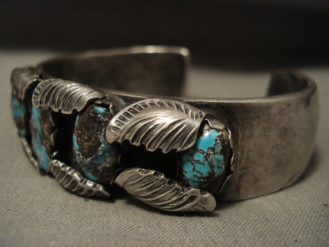 Very Very Rare Vintage Navajo Natural Persin Turquoise Silver Leaf Bracelet Old