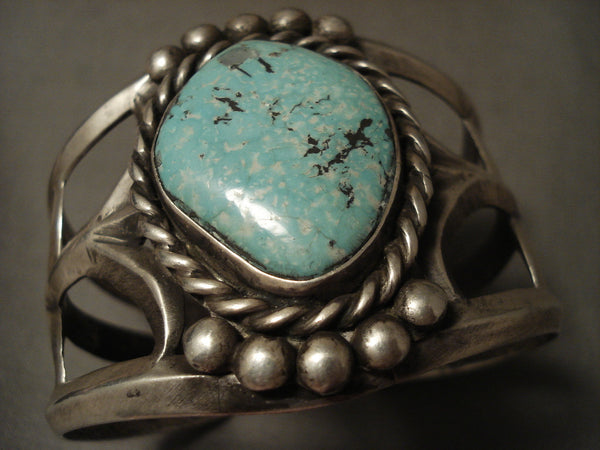 Tremendous Vintage Navajo Natural Easter Blue Turquoise Silver Bracelet Old