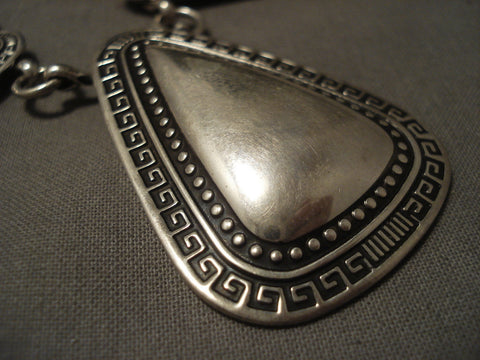 Spacious 'Micro Geomtrics' Repoussed Silver Vintage Navajo Necklace