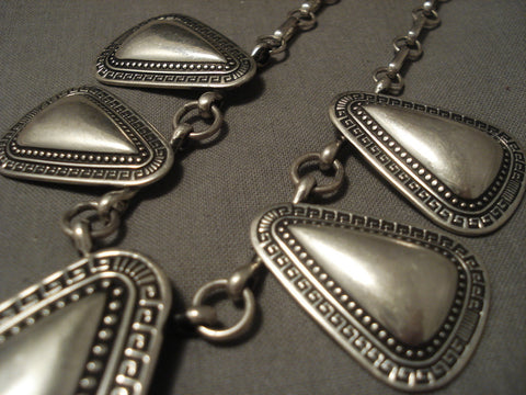 Spacious 'Micro Geomtrics' Repoussed Silver Vintage Navajo Necklace