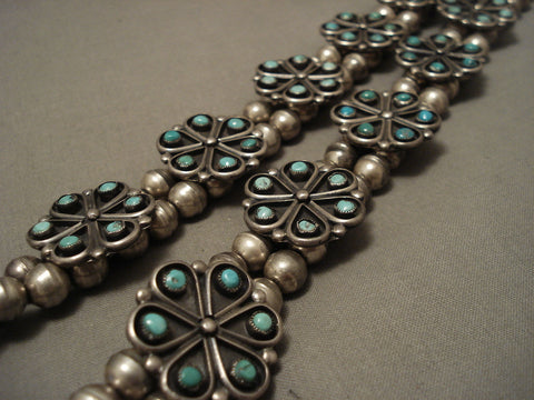 Absolutely Stunning Vintage Navajo Turquoise Silver Squash Blossom Necklace