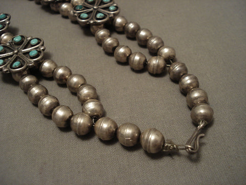 Absolutely Stunning Vintage Navajo Turquoise Silver Squash Blossom Necklace