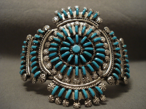 Extreme Turquoise Work Zuni Silver Bracelet Huge