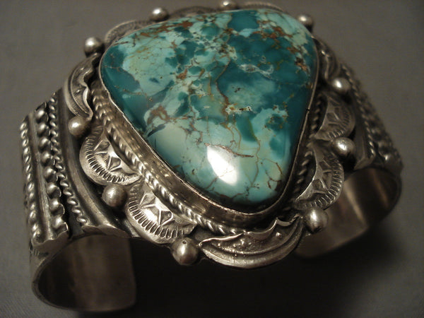 Museum Vintage Navajo Green Spiderweb Turquoise Silver Bracelet