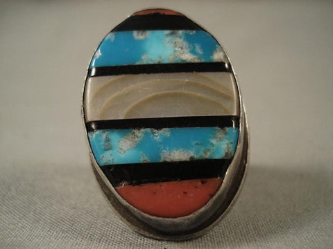 Huge Vintage Navajo Turquoise Channel Silver Ring-heavy