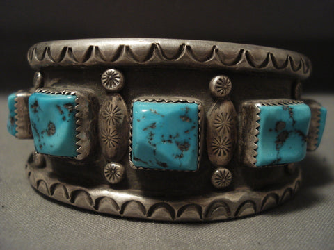 Museum Vintage Navajo 'Squared Natural Turquoise' Silver Bracelet