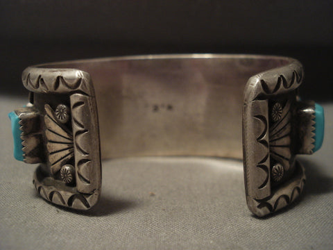 Museum Vintage Navajo 'Squared Natural Turquoise' Silver Bracelet