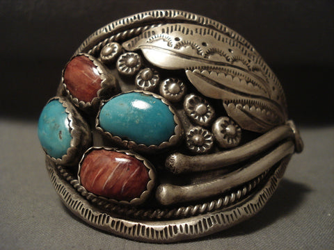 One Of The Oldest Spiny Oyster Vintage Navajo 'Snake' Turquoise Silver Bracelet