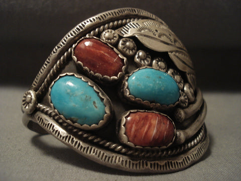 One Of The Oldest Spiny Oyster Vintage Navajo 'Snake' Turquoise Silver Bracelet