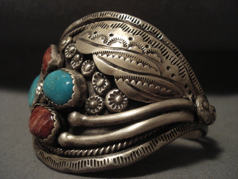 One Of The Oldest Spiny Oyster Vintage Navajo 'Snake' Turquoise Silver Bracelet