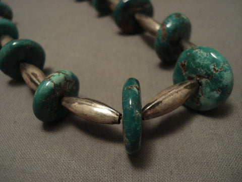 Early 1900's Vintage Navajo Hand Tooled Silver Turquoise Necklace Old