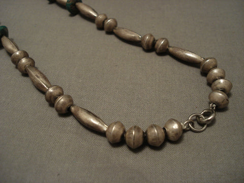 Early 1900's Vintage Navajo Hand Tooled Silver Turquoise Necklace Old