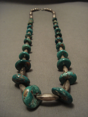 Early 1900's Vintage Navajo Hand Tooled Silver Turquoise Necklace Old