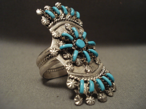 Extremely Intricate Zuni Towering Silver Ring