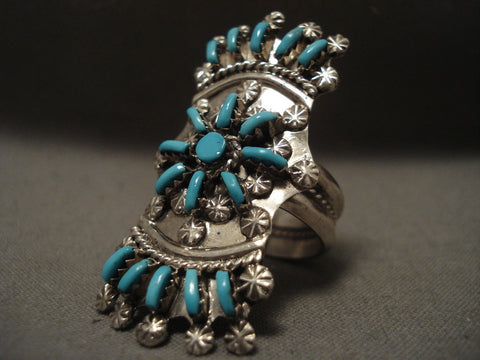 Extremely Intricate Zuni Towering Silver Ring