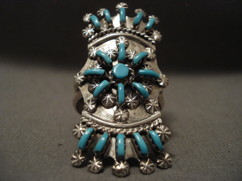 Extremely Intricate Zuni Towering Silver Ring