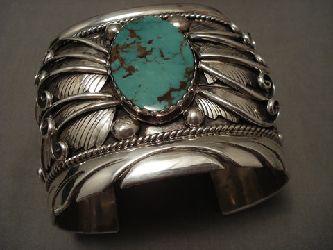 175 Grams Macho Men's Green Turquoise Leaf Galore Silver Bracelet