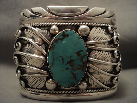 175 Grams Macho Men's Green Turquoise Leaf Galore Silver Bracelet