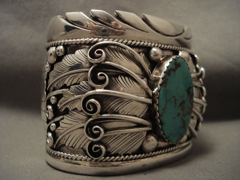 175 Grams Macho Men's Green Turquoise Leaf Galore Silver Bracelet