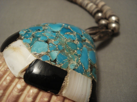 Very Old Earlier Vintage Santo Domingo Turquoise Silver Necklace Old