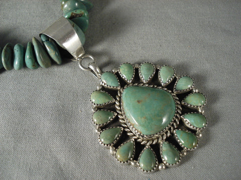 Absolutely Incredible Vintage Navajo Green Turquoise Silver Necklace