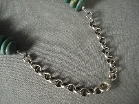 Absolutely Incredible Vintage Navajo Green Turquoise Silver Necklace