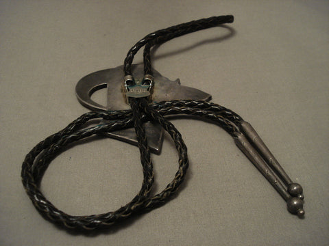 Huge Men's Big Vintage Old Zuni Ram's Head Silver Bolo Tie