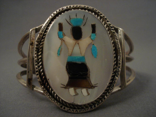 Huge Vintage Zuni Apache Kachina Dancer Silver Bracelet