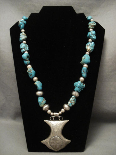 Silver Pot Vintage Navajo Spiderweb Turquoise Necklace