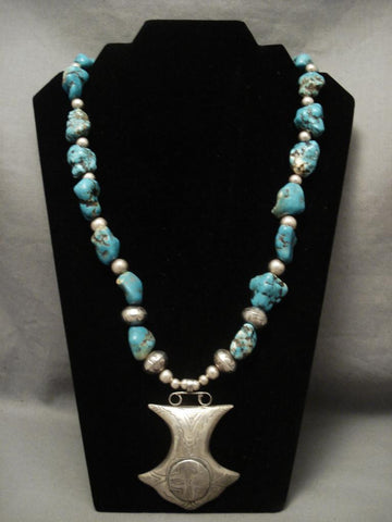 Silver Pot Vintage Navajo Spiderweb Turquoise Necklace