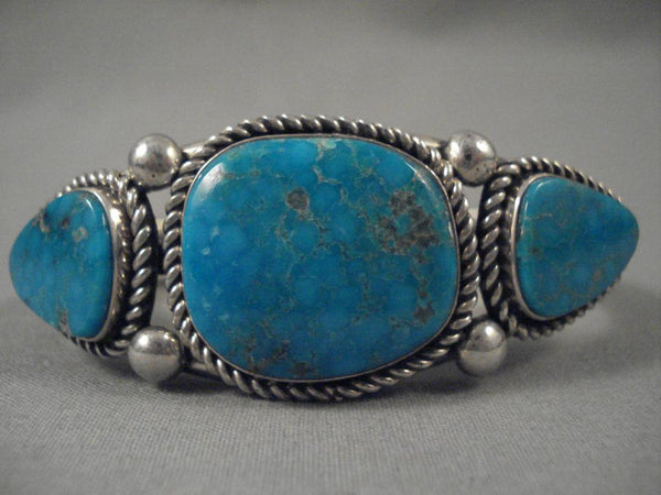 Important Modernistic Navajo Albert Lee Turquoise Silver Bracelet