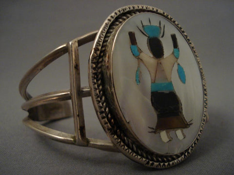 Huge Vintage Zuni Apache Kachina Dancer Silver Bracelet