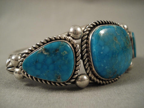 Important Modernistic Navajo Albert Lee Turquoise Silver Bracelet